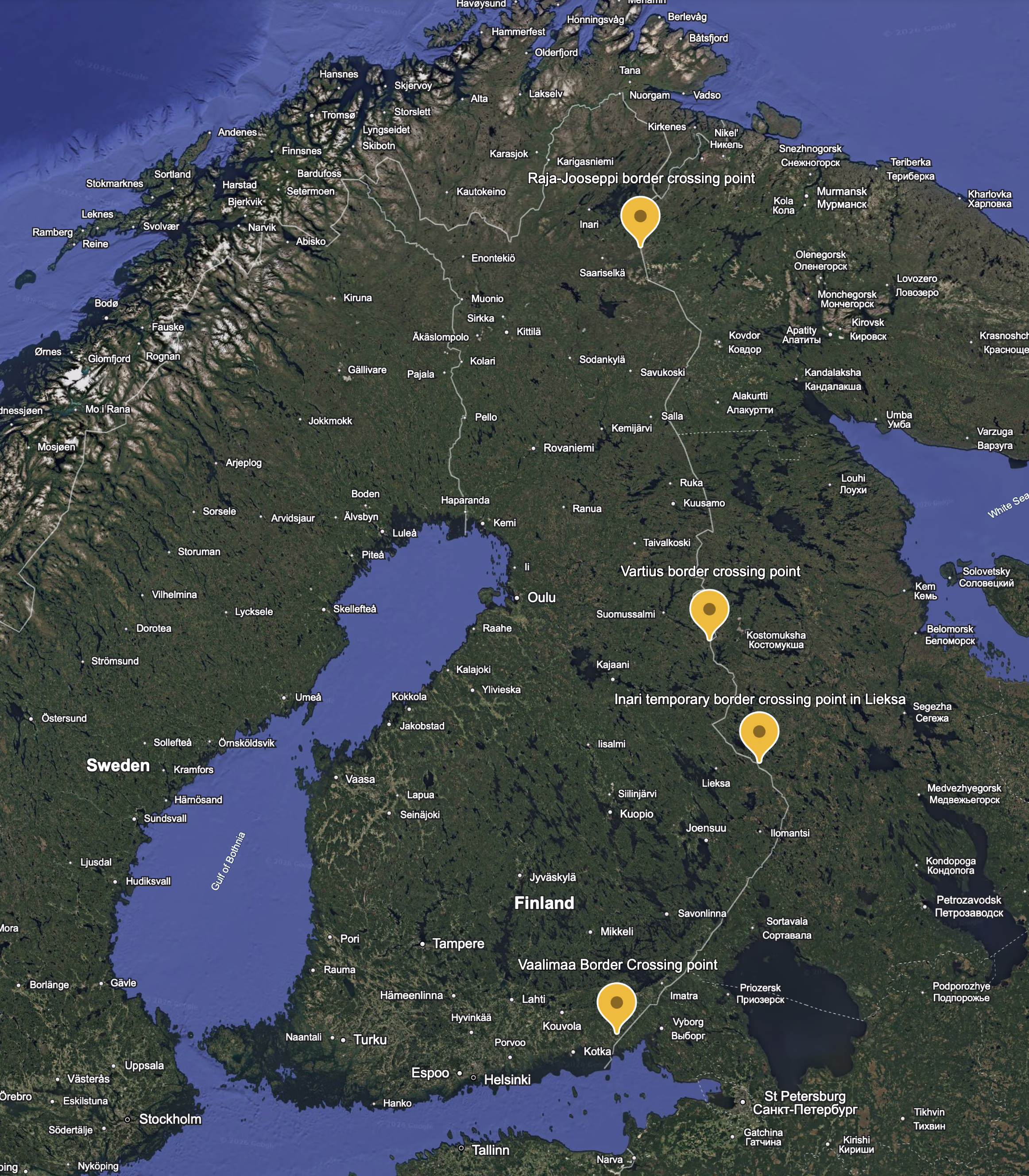 Testing locations placed on map.